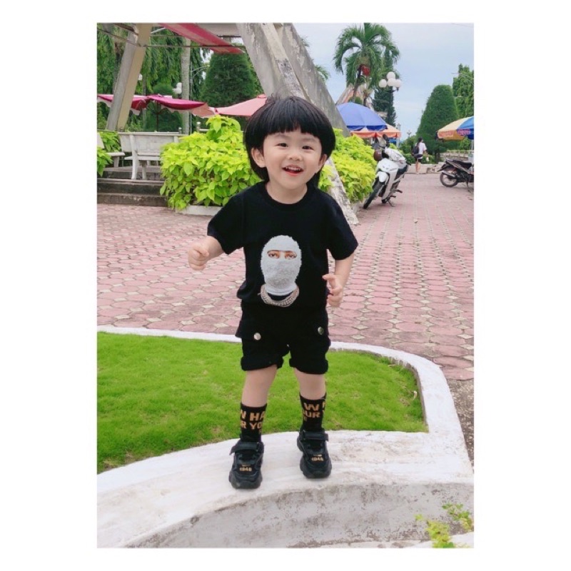 Áo thun, áo phông tay lỡ bé trai bé gái nam nữ unisex Nom Uhm Ni 100% cotton thoáng mát đen/trắng, Samyy_vn