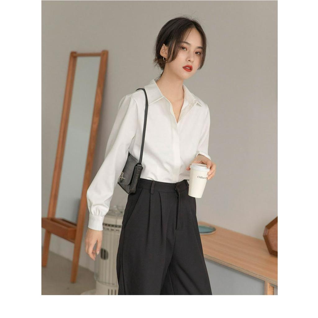 Áo sơ mi nữ dài tay form rộng cổ tay bo phồng tiểu thư thanh lịch áo sơ mi nữ chất liệu lụa cao cấp mềm mịn thoáng mát