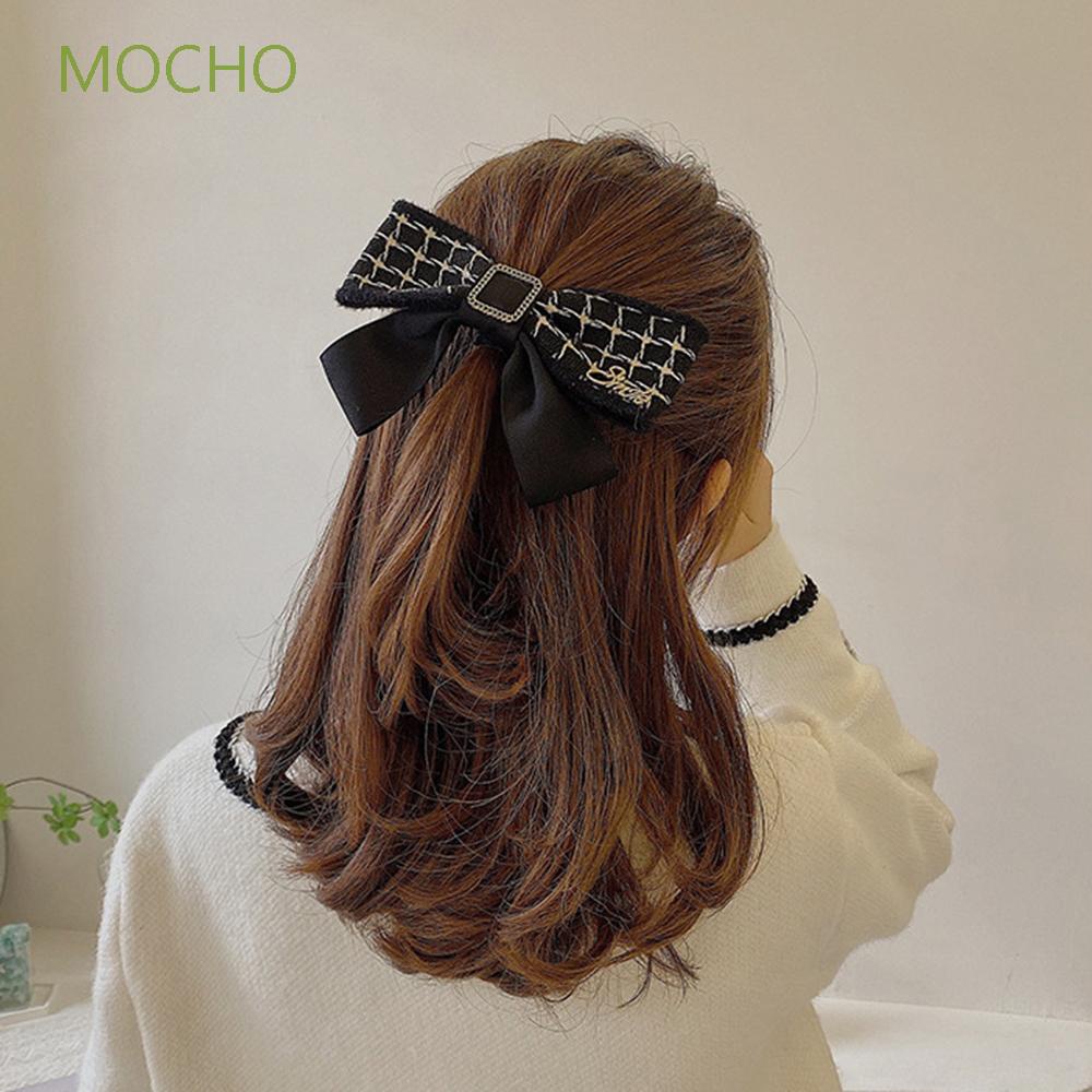 Kẹp Tóc Nơ Bản Lớn Họa Tiết Sọc Caro Trắng Đen Phong Cách Hàn Quốc Cổ Điển Thời Trang Cho Nữ