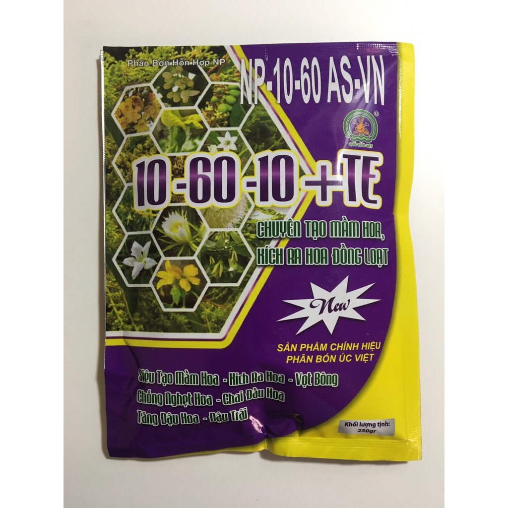 Phân bón lá 10-60 gói 250 gram  , phân hóa mầm hoa tạo nụ cho Mai Vàng