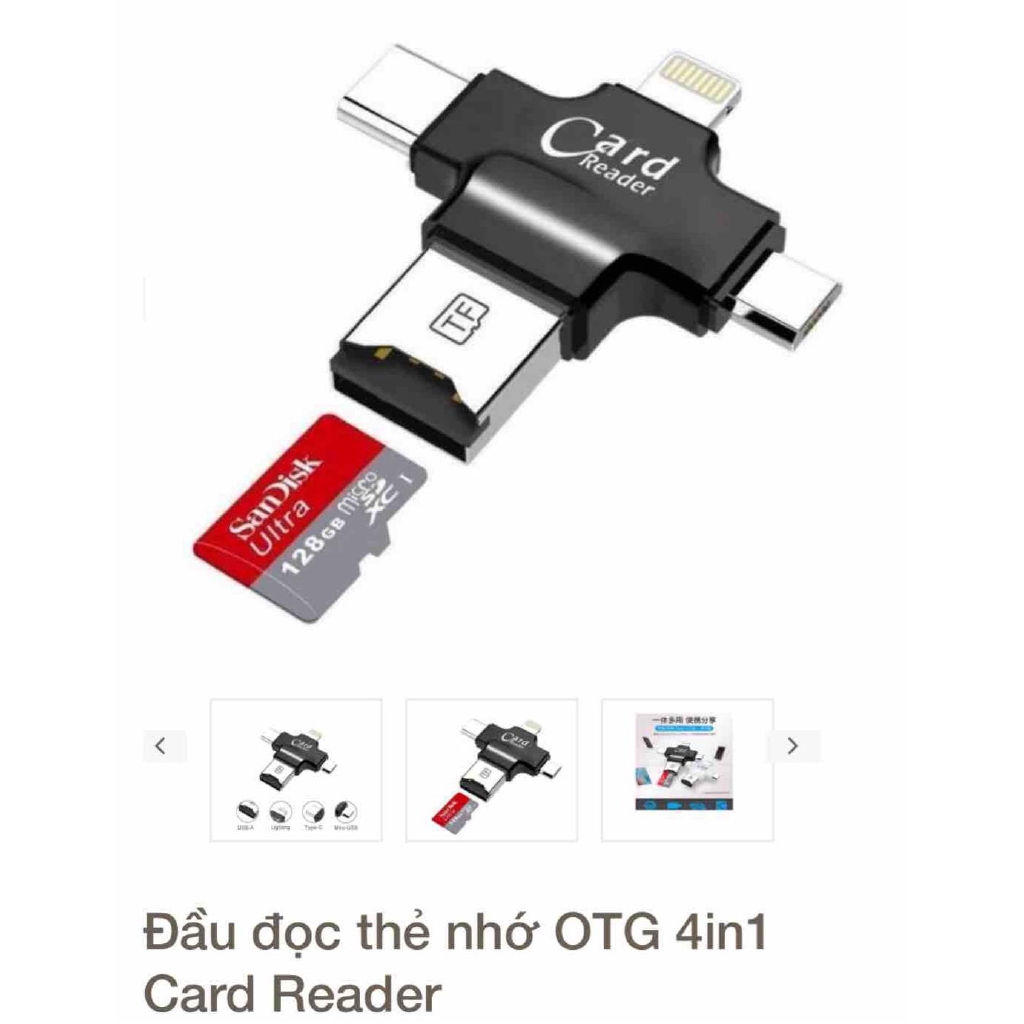 [Mã ELFLASH5 giảm 20K đơn 50K] Đầu đọc thẻ Microsd cho Các Máy Điện Thoại Iphone - Samsung - Android - Pc Otg 4 in 1