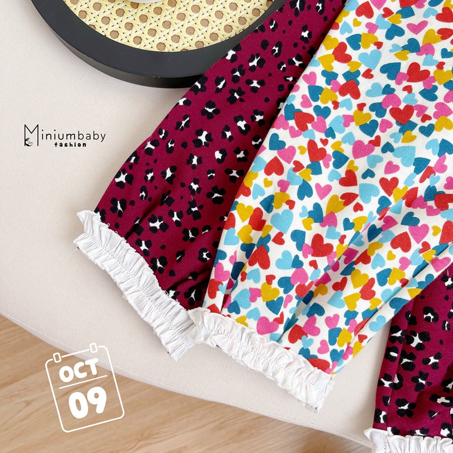 Bộ quần áo cổ sen dài tay bèo ngực thêu hoa cho bé Minium, Bộ quần áo trẻ em cotton thu hè,miniumbabyfashion  SB1400