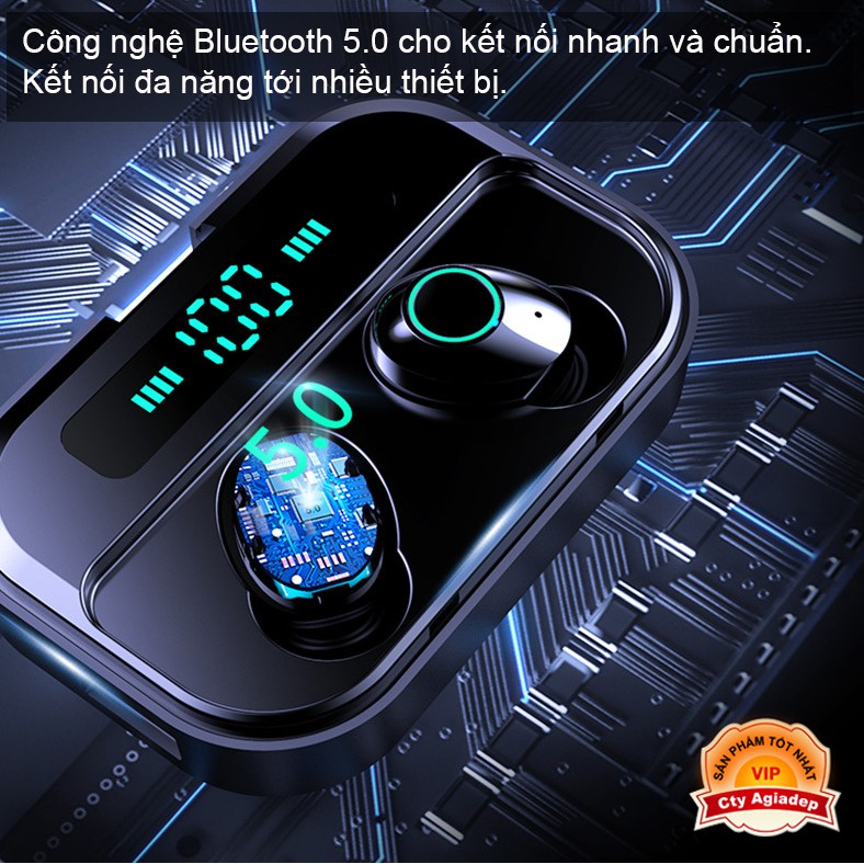 Tai nghe Bluetooth 5.0 xịn Serial M7 - Dock sạc LED - Tai nghe không dây