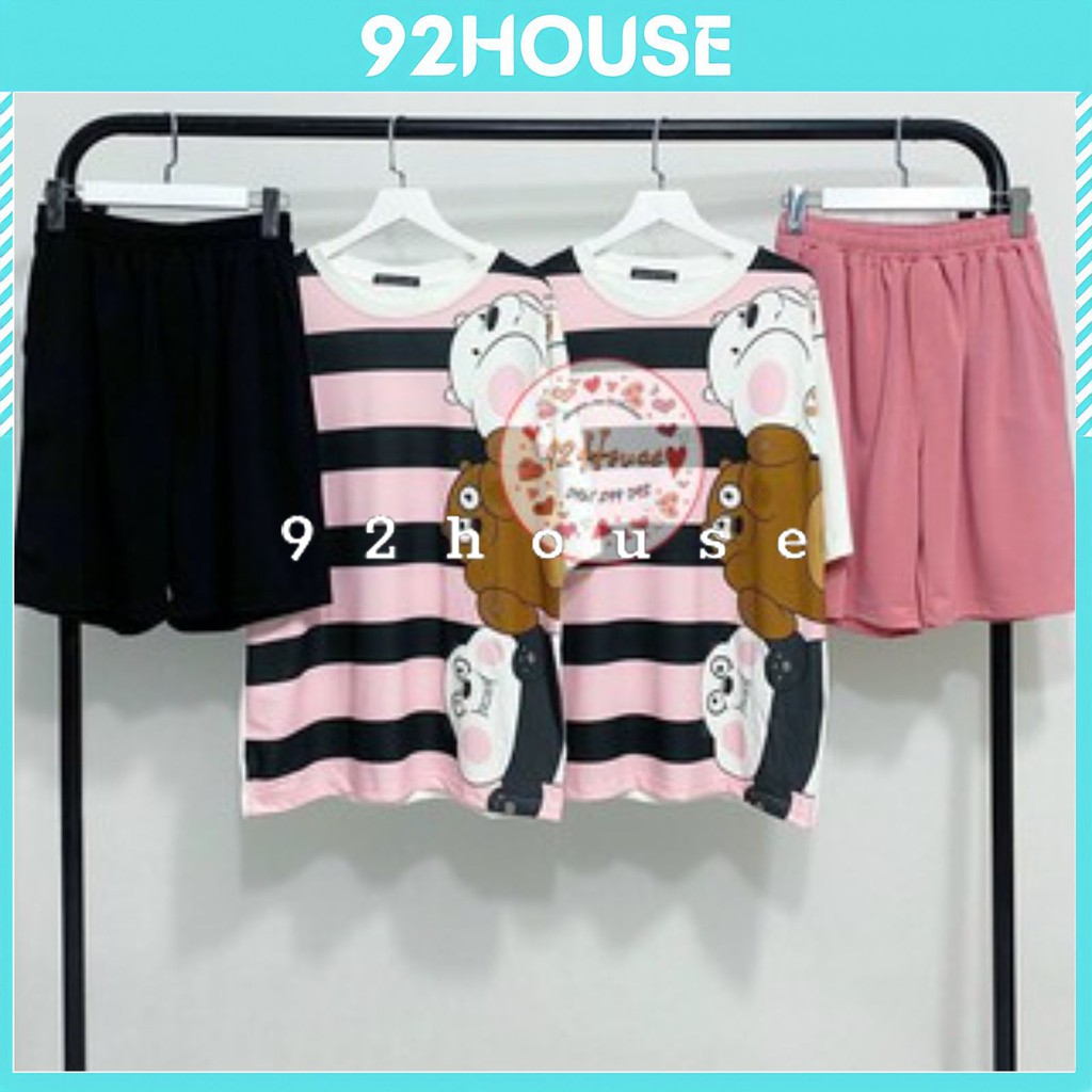 Đồ bộ cartoon unisex gấu ngộ nghĩnh freesize form rộng tay lỡ