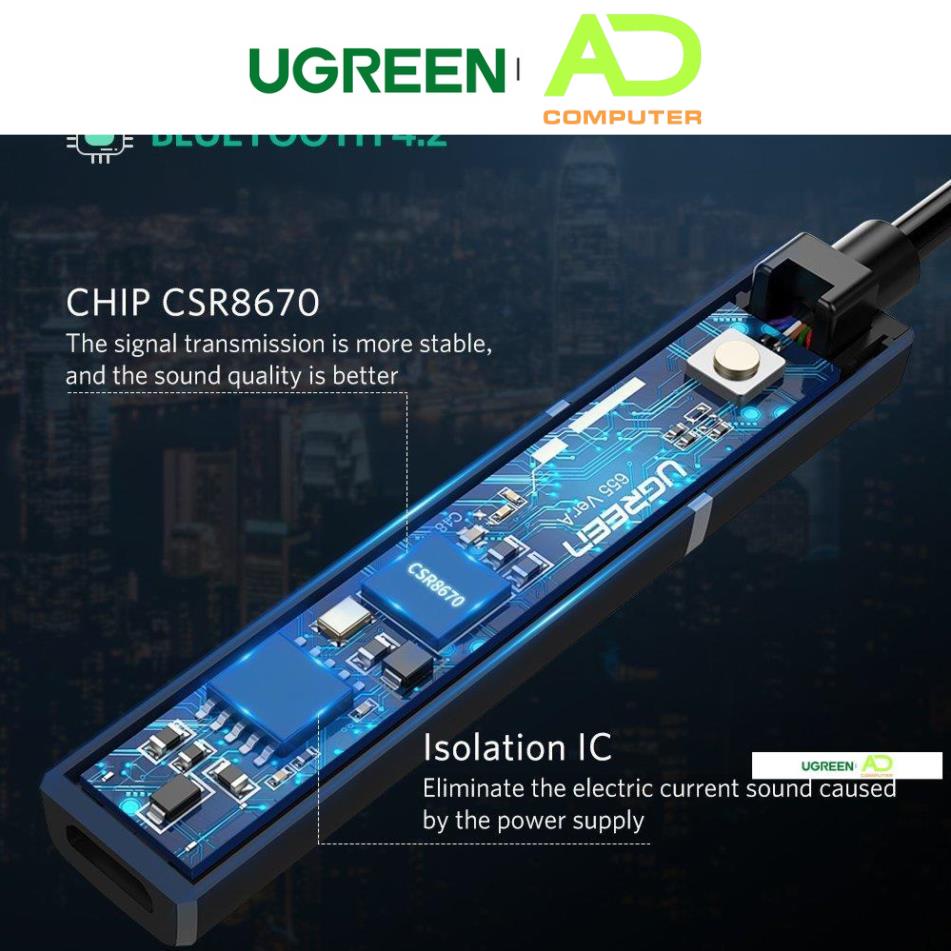 Bộ Phát Âm Thanh Bluetooth 4.2 Ugreen 40761 - Dùng Cho TIVI, PC, Laptop, Tivi Box... Cổng 3.5mm - Hàng chính hãng