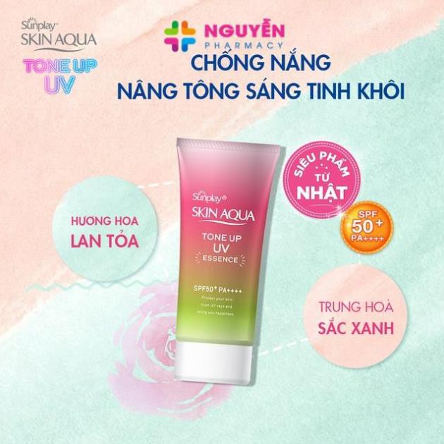 Tinh chất chống nắng nâng tông dành cho da khô/thường Sunplay Skin Aqua Tone Up UV Essence Happiness Aura (Rose)50g