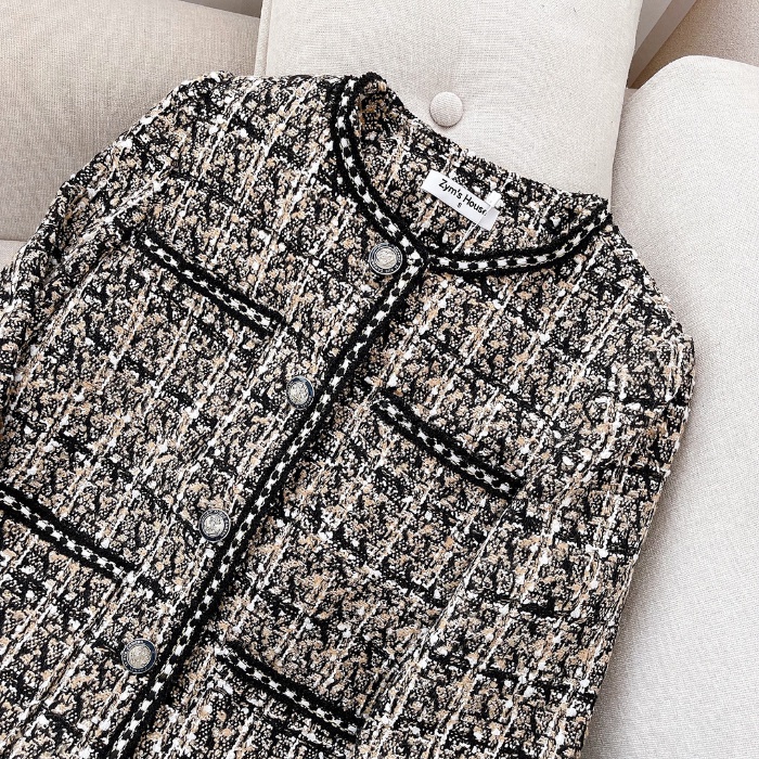 Áo dạ tweed ZYM'S HOUSE dáng ngắn cúc ngọc phối kẻ sọc K460, K461 | BigBuy360 - bigbuy360.vn