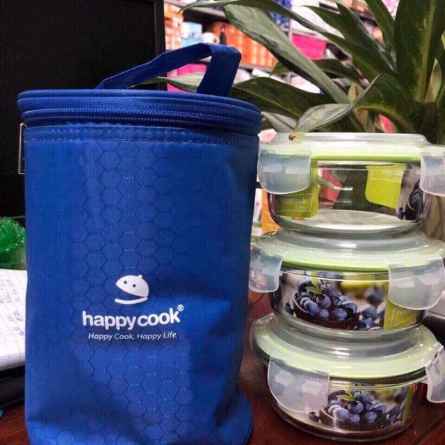 Bộ 3 Hộp Thủy Tinh Tròn 400ML Kèm Túi Giữ Nhiệt