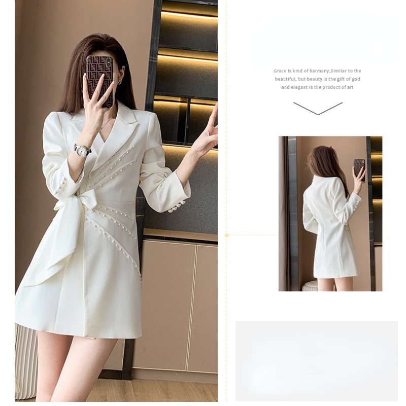 New High-quality Temperament Long-sleeved Suit Dress for Women, Simple Long-sleeved White Dresss