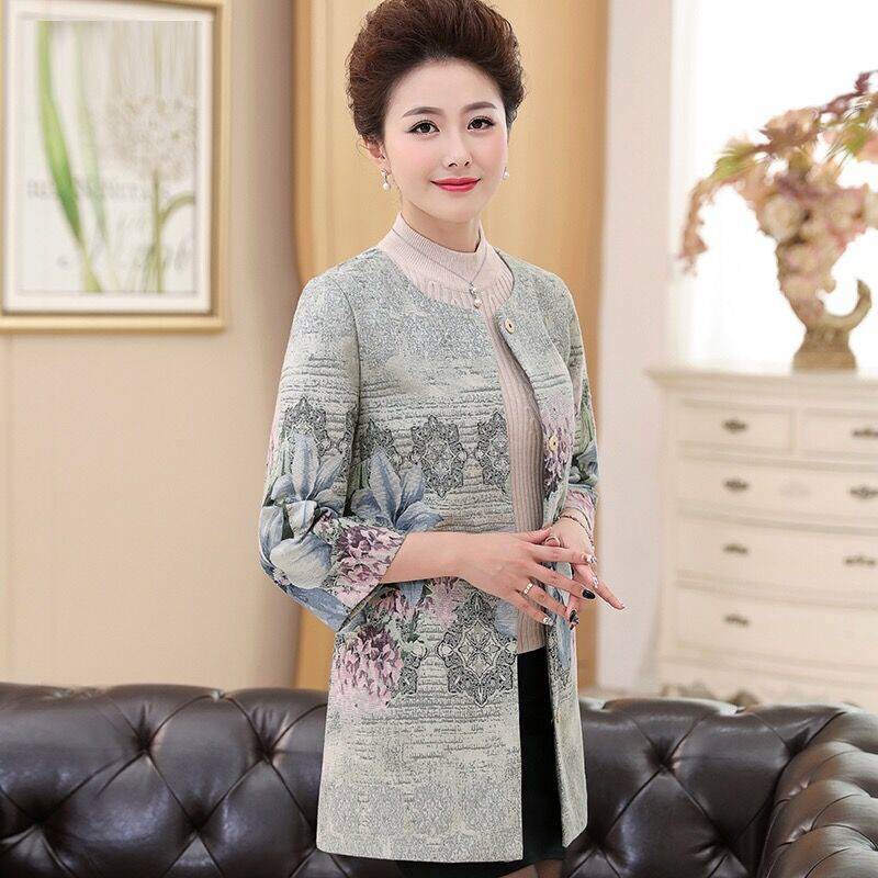 Áo khoác mùa xuân của phụ nữ trung niên và cao tuổi mẹ kiểu jacquard gió