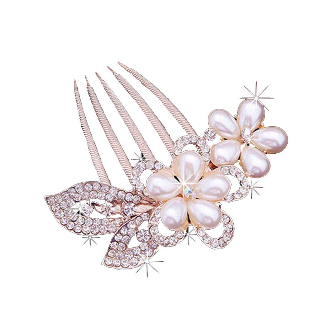 Rhinestones Bridal Wedding Hair Pins Simulated Pearl Flowers Hair Comb Weddings