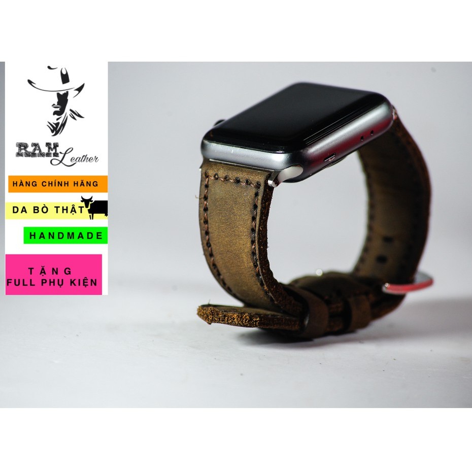 Dây đồng hồ Apple Watch , Iwatch , Iphone Watch Da Bò Nâu Đất RAM Leather Classic 1950  Bền Đẹp