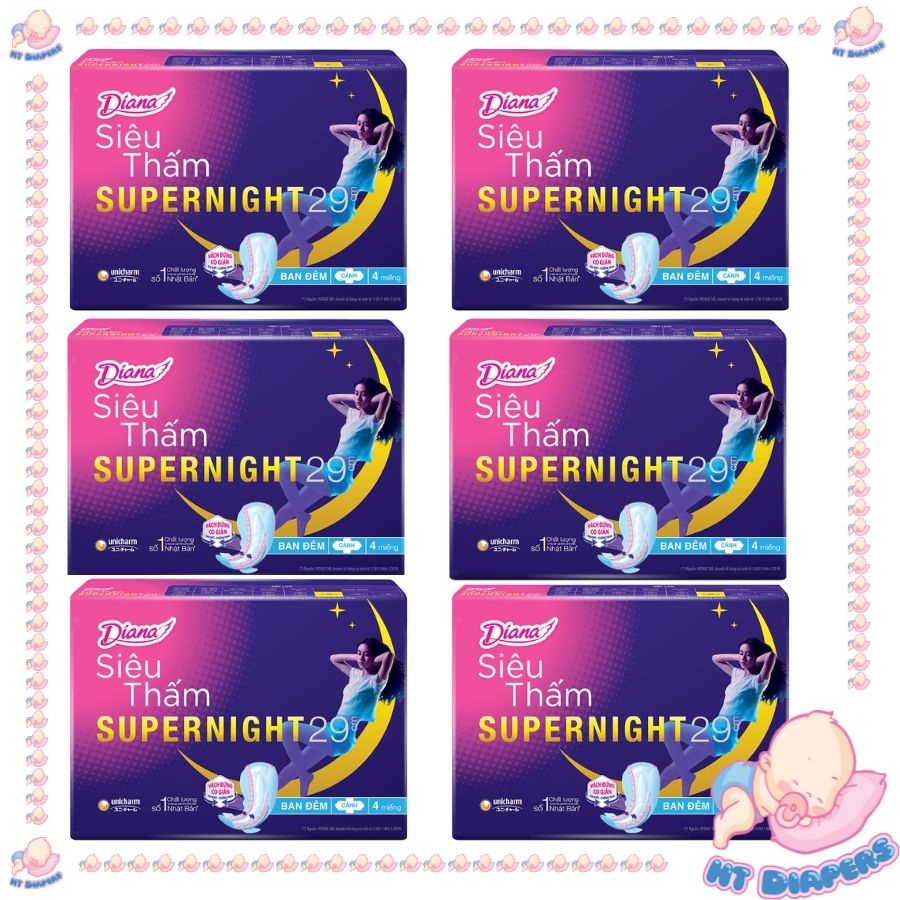 Băng vệ sinh Diana siêu thấm Super night 29cm (6 gói)