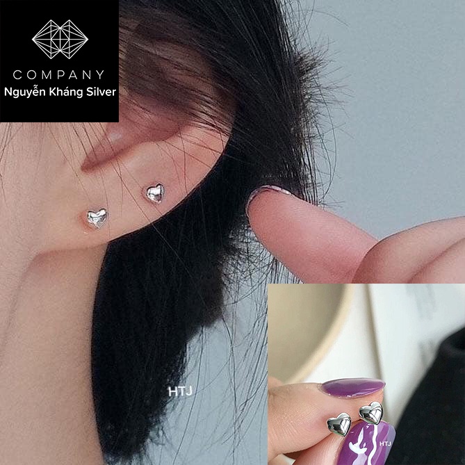 1 ĐÔI NỤ TAI BẠC HÌNH TRÁI TIM TRƠN