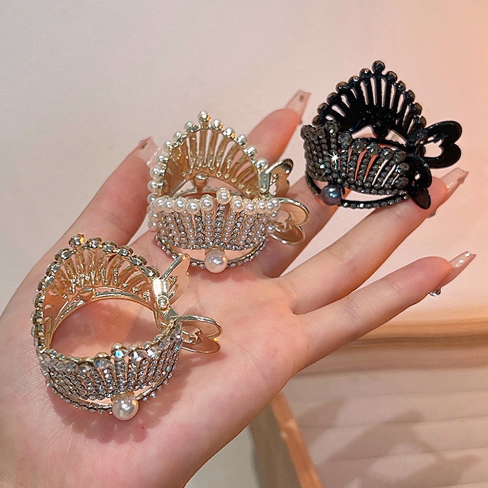 Kẹp Tóc Hình Vương Miện Đính Đá Và Ngọc Trai Giả Thanh Lịch Cho Nữ