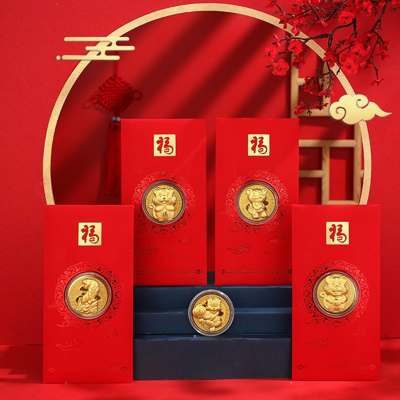 Bao lì xì hình thần tài ngũ hổ mạ vàng may mắn rước tài lộc - quà tặng đầu xuân 2022 Quà Tết Ý Nghĩa Ngày Vía Thần Tài