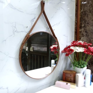 Gương Tròn Dây Da D40 D50 D60 D70 80 Cm. dây da đen, nâu, trắng