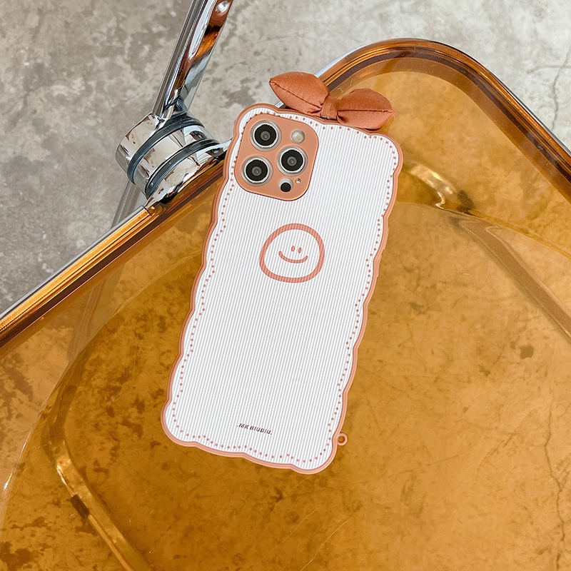 Ốp điện thoại da cừu mẫu mặt cười nơ cho iPhone 13Pro Max 13Pro 13 12ProMax 12Pro 12 11 Pro Max IX Xs Max XR 7 8 Plus | BigBuy360 - bigbuy360.vn