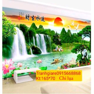 Tranh thêu Chỉ lụa phong cảnh thiên nhiên giao hoà tuyệt đẹp kt 165*68cm