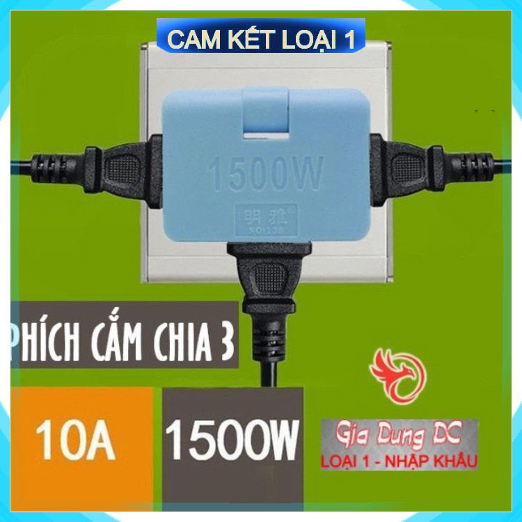 Phích cắm ổ cắm điện chia 3 ổ đầu ra chịu tải cao tự ngắt điện gấp gọn 1 ra 3 tiện lợi