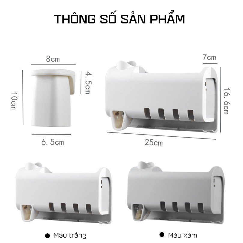 Kệ Đựng Bàn Chải Thông Minh Tự Động Lấy Kem Đánh Răng Kèm 2 Cốc Nam Châm Cao Cấp