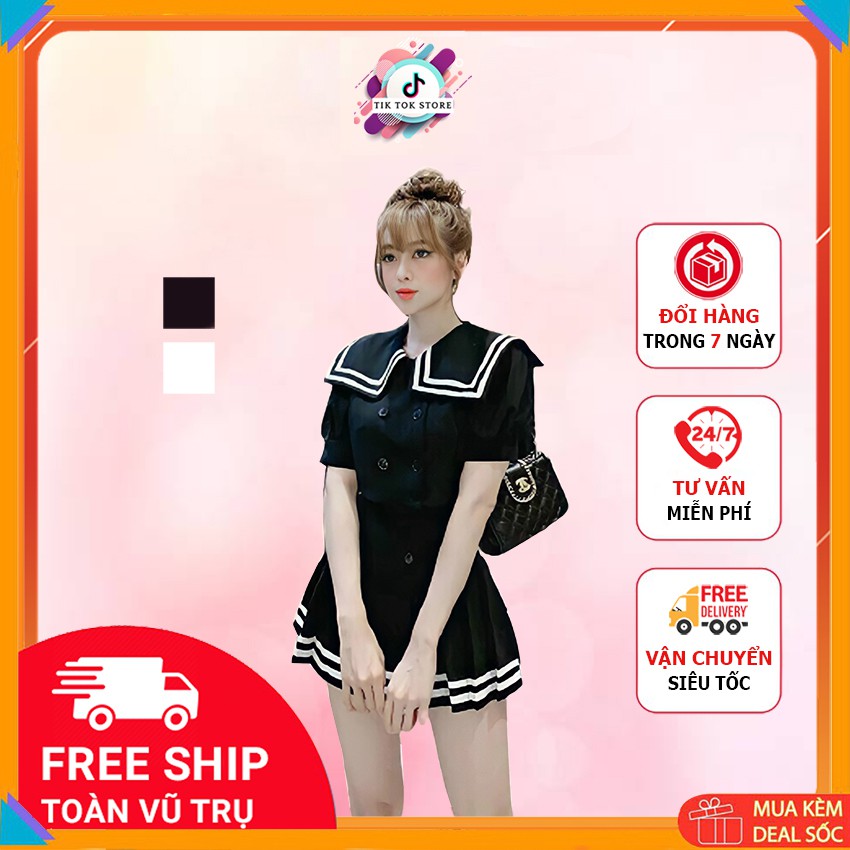 Set đồ nữ đi chơi, set áo váy kiểu thuỷ thủ (chân váy có quần trong) TIK TOK STORE
