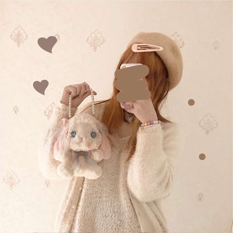 Túi Đeo Chéo Hình Thỏ Bông Mềm Mại Đáng Yêu Phong Cách Lolita Hàn Quốc