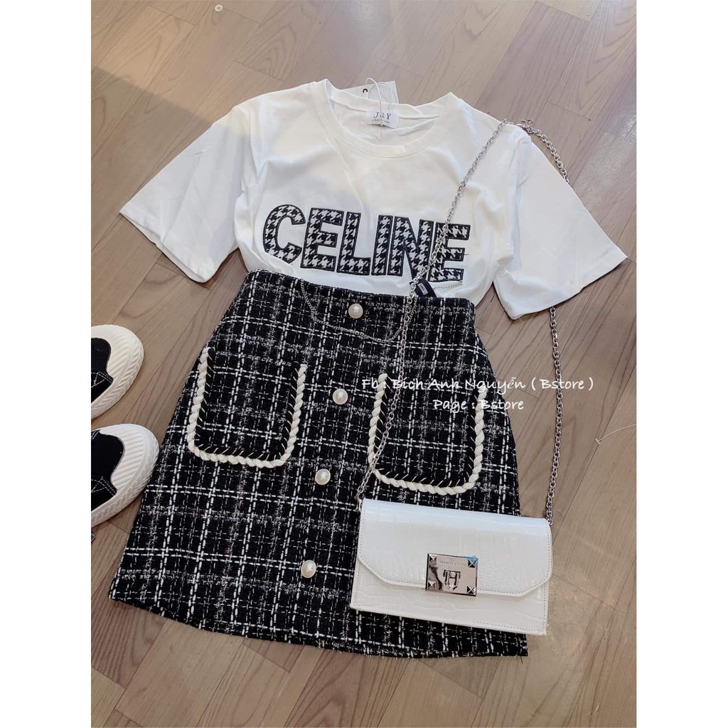 CHÂN VÁY DẠ KẺ TWEED NGẮN DÁNG CHỮ A HÀNG THIẾT KẾ