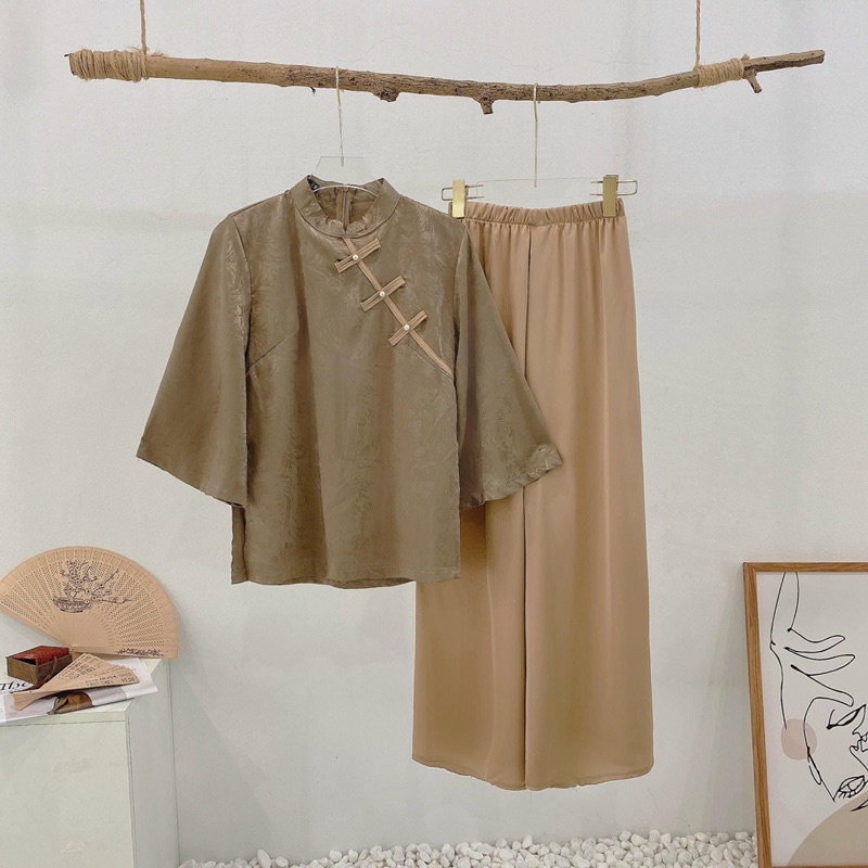 Bộ lam đi chùa nữ Trang Mễ , bộ đi chùa cúc chéo dành cho nữ