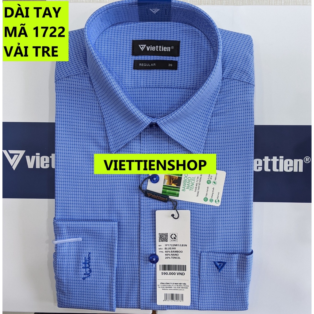 (1722 HVL) ÁO SƠ MI VIỆT TIẾN DÀI TAY VẢI TRE HOA VĂN