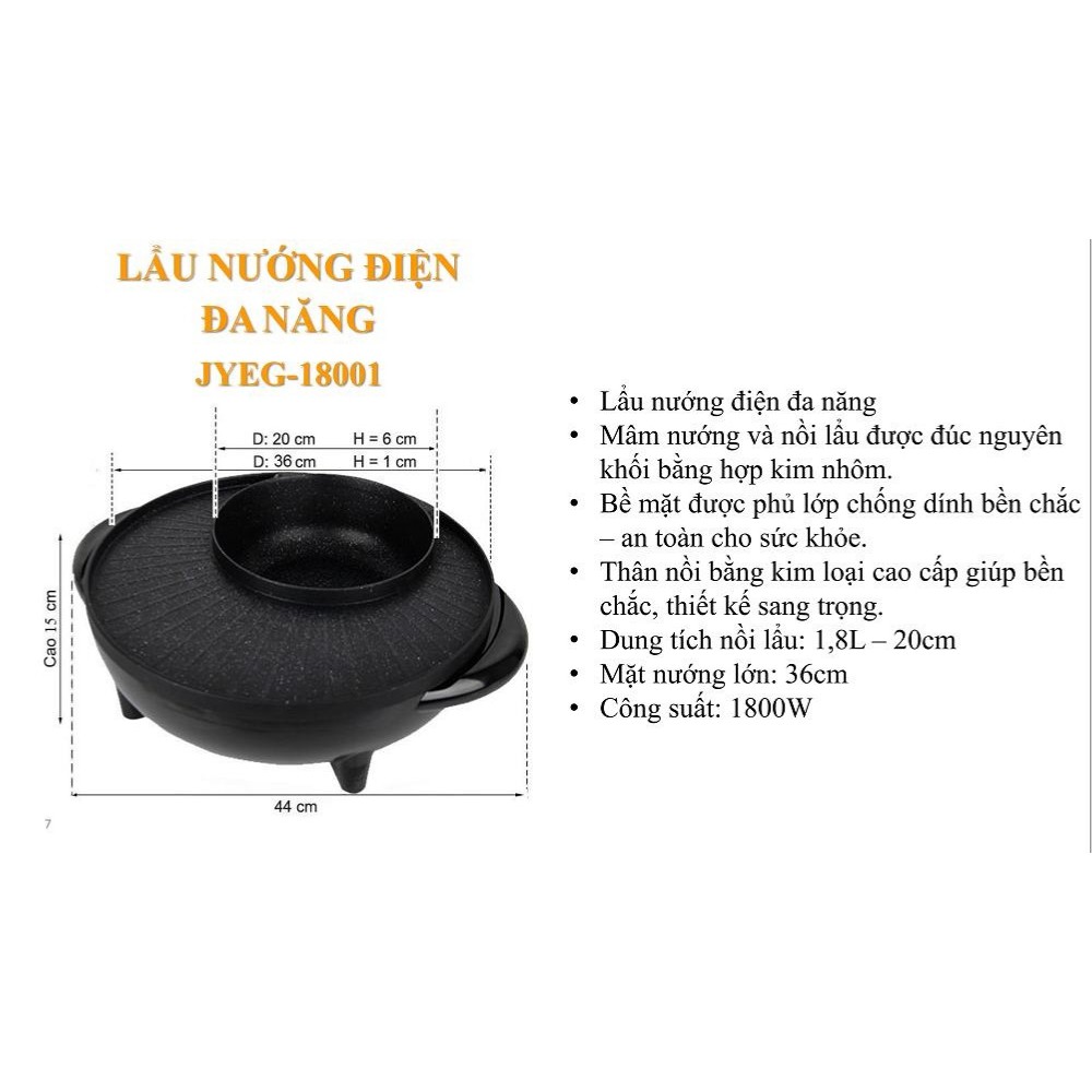 Nồi Lẩu Điện, Bếp Lẩu Kèm Nướng 2 in 1 Đa Năng 34cm, Công Suất 1800W, BẢO HÀNH 12 THÁNG