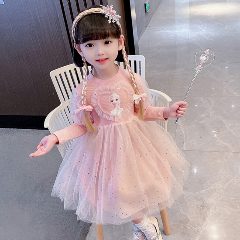 Đầm Công Chúa Elsa Tay Dài Phong Cách Hàn Quốc Cho Bé Gái