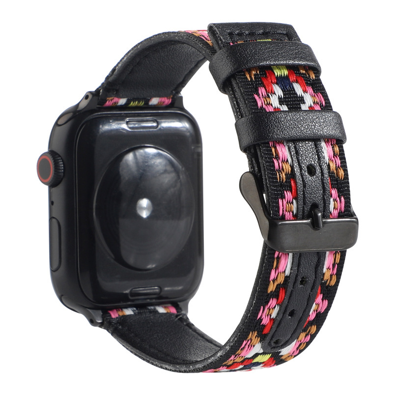 Dây da đồng hồ đeo tay in hoa 38mm 42mm 40mm 44mm thích hợp cho Apple watch series 6 se 5 4 3 2 1