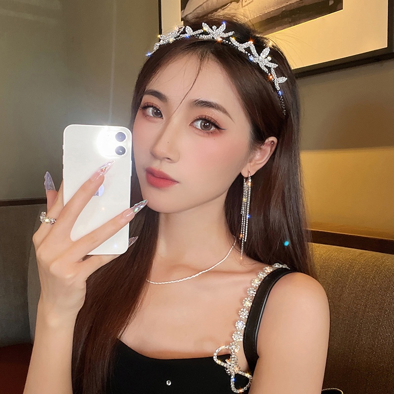 Băng đô cài tóc đính hoa kim cương giả nhiều màu sắc