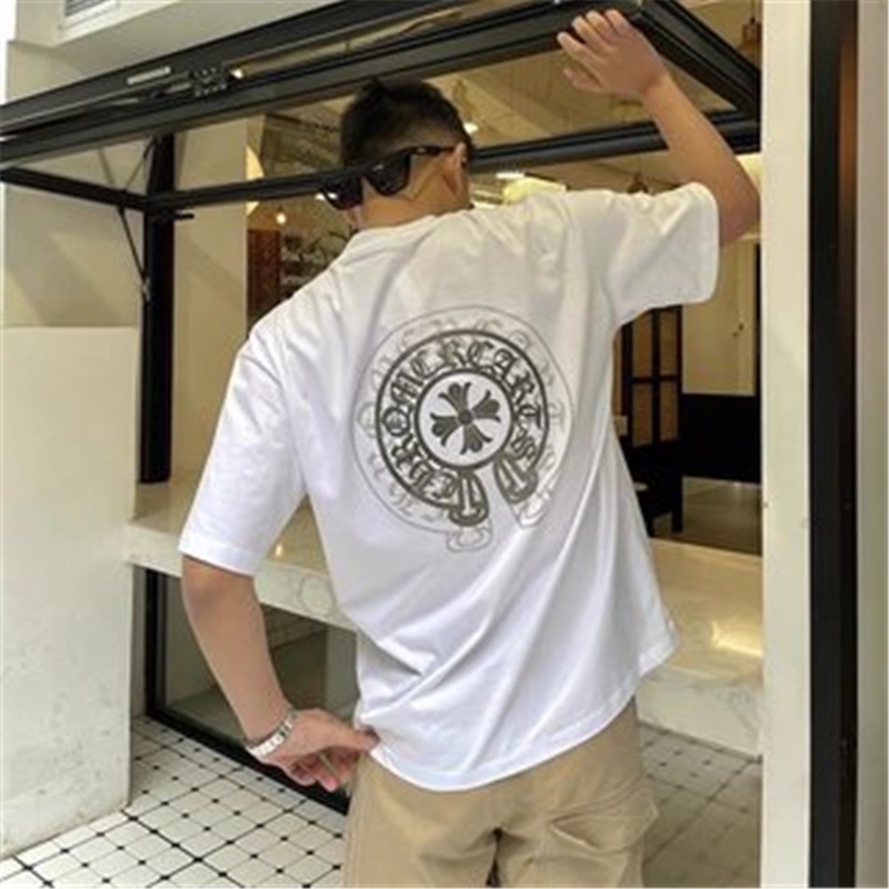 Áo thun cotton cổ tròn tay ngắn dáng rộng in họa tiết Chrome Hearts K002 #