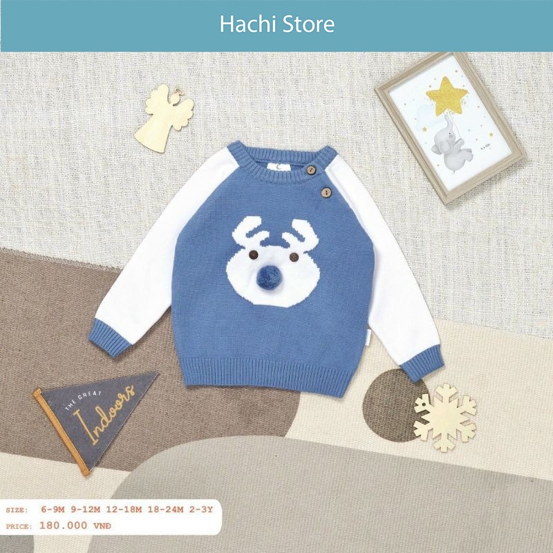 Áo len cho bé trai,gái, áo len cài vai cao cấp chính hãng Moon@ - vải len siêu mềm cho bé từ 6-24 tháng