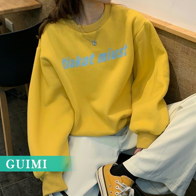 Áo Sweater Tay Dài Cổ Tròn Dáng Rộng In Chữ Kiểu Hàn Quốc Cá Tính