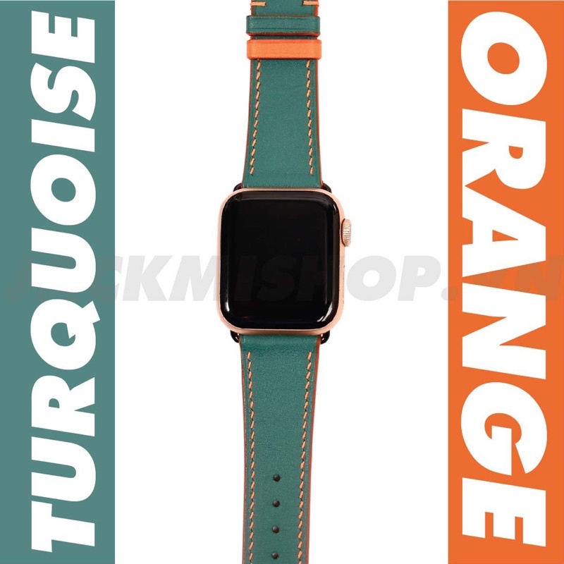 [BẢO HÀNH 1 NĂM] Dây Da BÊ SWIFT may tay thủ công màu Xanh Ngọc chỉ Cam khóa Bướm cho Apple Watch series 1/2/3/4/5/6/7