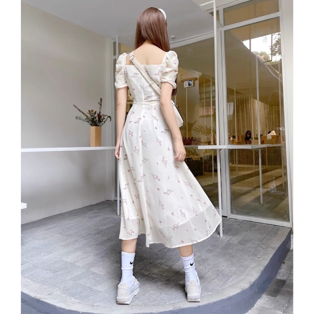 Đầm hoa nhí xẻ tà dáng dài 2 lớp thiếu nữ quyến rũ có xẻ vạt Váy hoa nhí ulzzang siêu xinh Kozoda D43