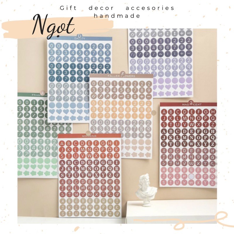 Tập 2 Tờ Sticker Chữ Số Trang trí màu Pastel cực đẹp