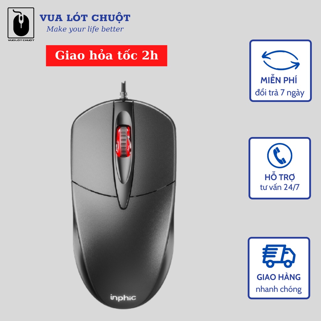 Chuột chơi game có dây Inphic PB20P công nghệ chống ồn 1200 DPI