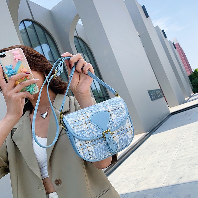 Túi vải len hình vuông đeo chéo vai thanh lịch cho nữ