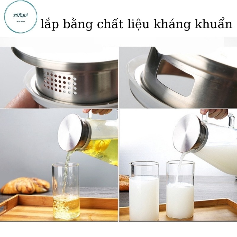 Bình đựng nước 2 lít thủy tinh chịu nhiệt cao trong suốt sáng bóng bộ bình thủy tinh cao cấp sang trọng ấm trà có vòi so