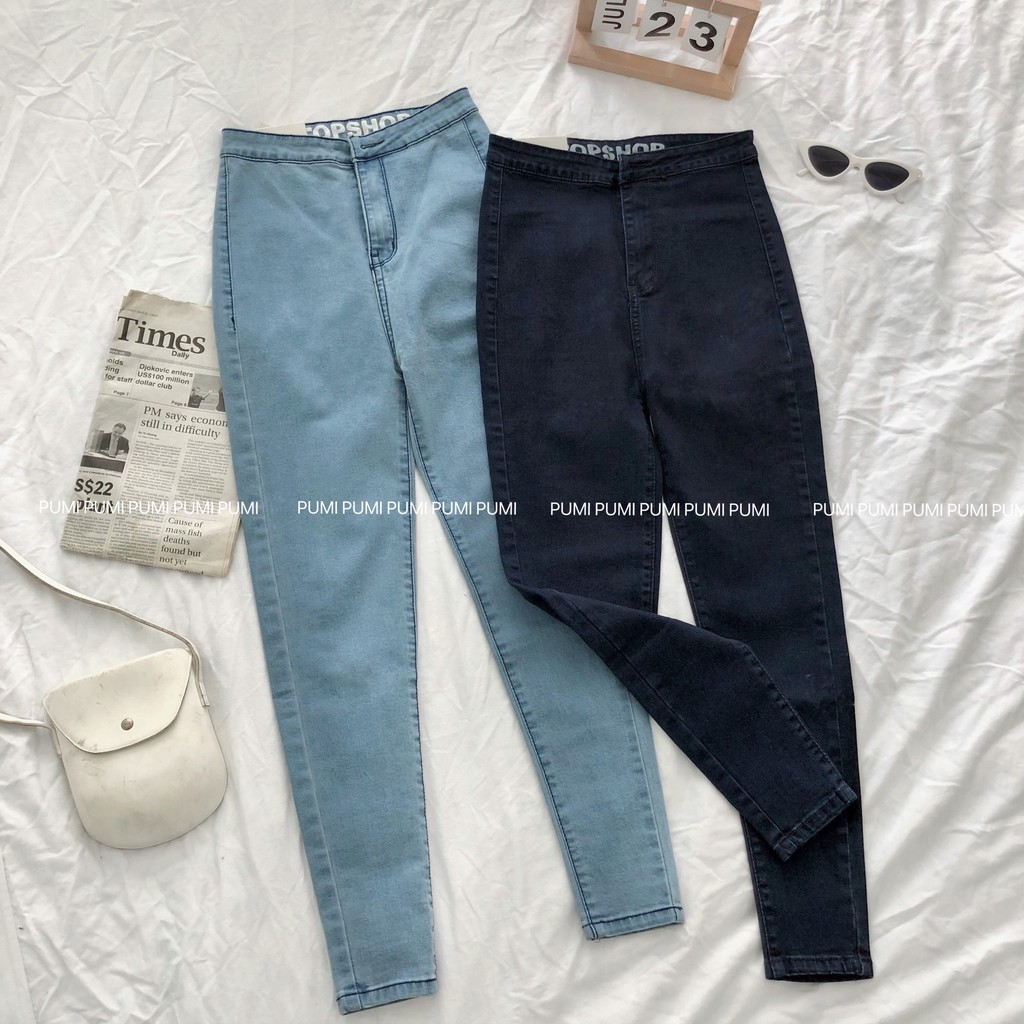 Quần jean nữ mềm mại form skinny dài 9 tấc lưng cao size SML dễ phối đồ có sẵn tại Pumi