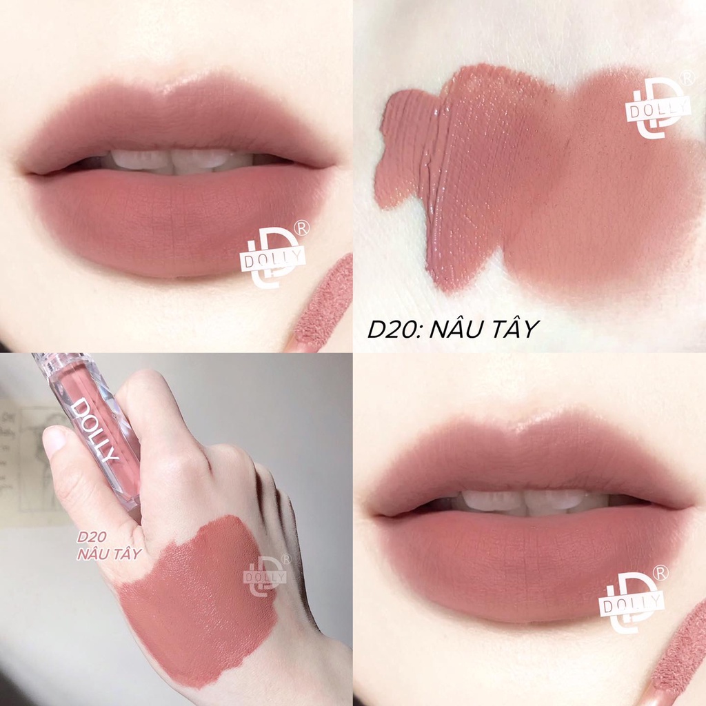 Son Kem Lì DOLLY DIAMOND VELVET Không Chì  Màu Nâu Tây