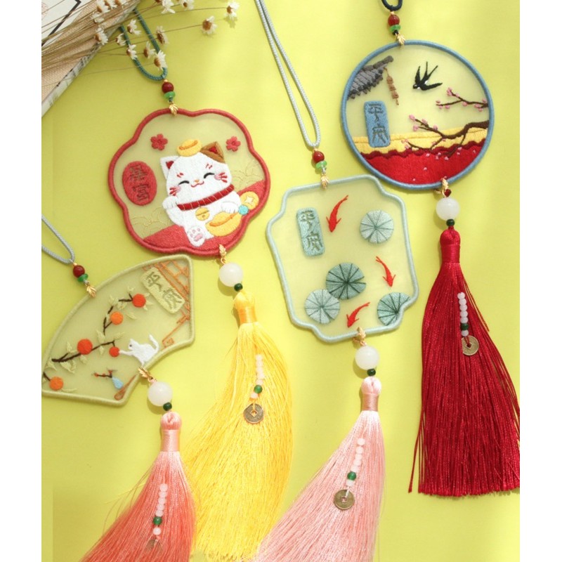 Bộ kit Diy tập thêu cổ phong bookmark đọc sách trang trí áo dài vintage nguyên liệu đầy đủ decor phòng thủ công lenmade