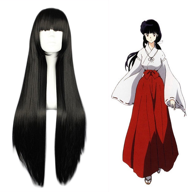 31.5 "80cm Inuyasha Kikyou Cosplay Tóc Giả Kikyo Tóc Giả Đen Dài