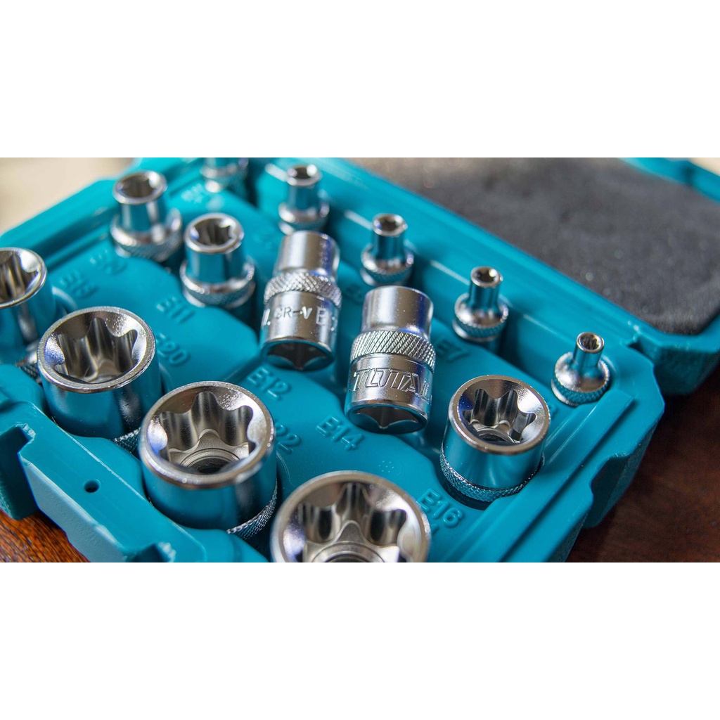 Bộ đầu tuýp 14 chi tiết TOTAL THKTETS0114 | Dùng để mở bu long đai ốc trong việc tháo lắp, sửa chữa , Bộ tuýp ngôi sao
