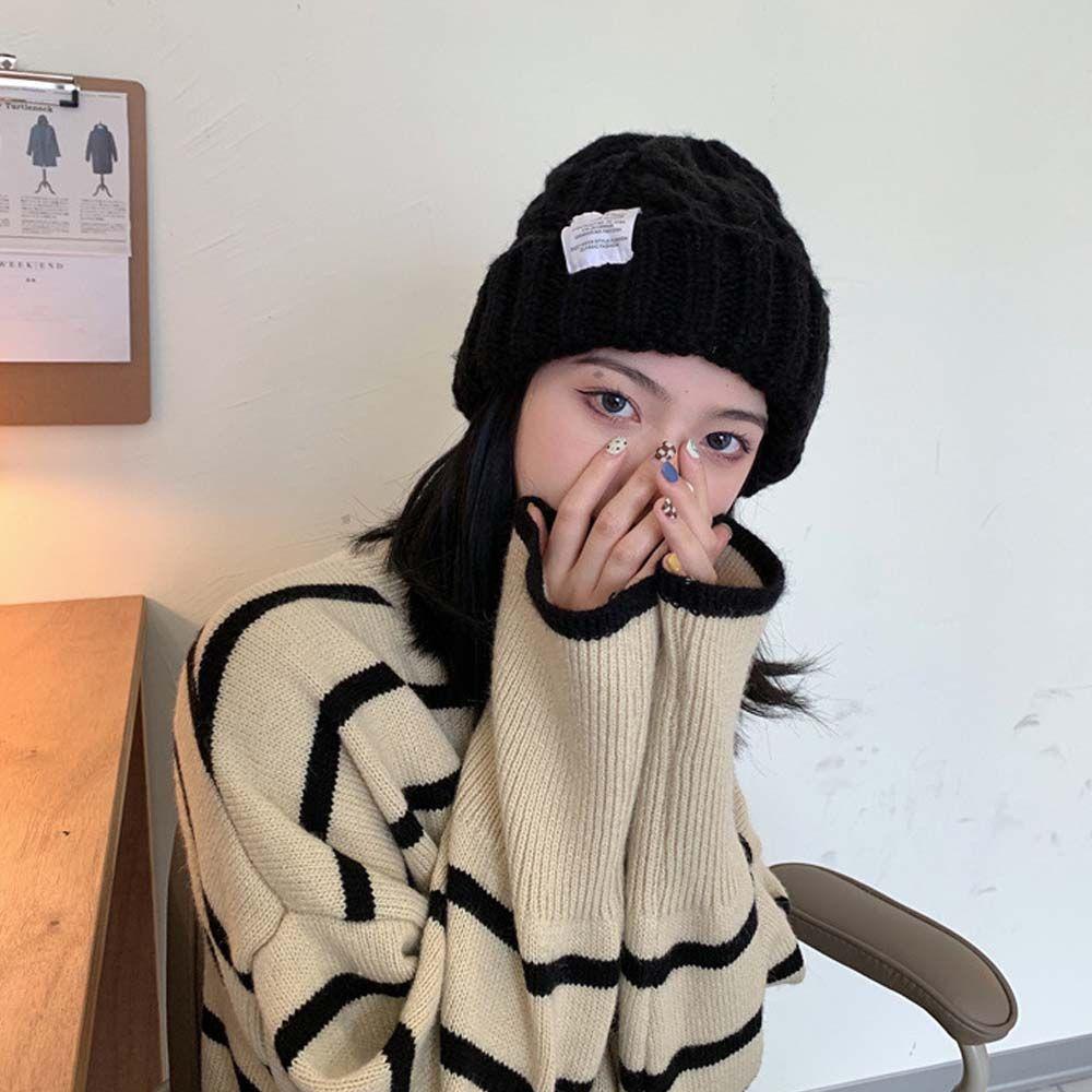Mũ Beanie Dệt Kim Họa Tiết Kẻ Sọc In Chữ Đơn Giản Thời Trang Mùa Đông Cho Nữ