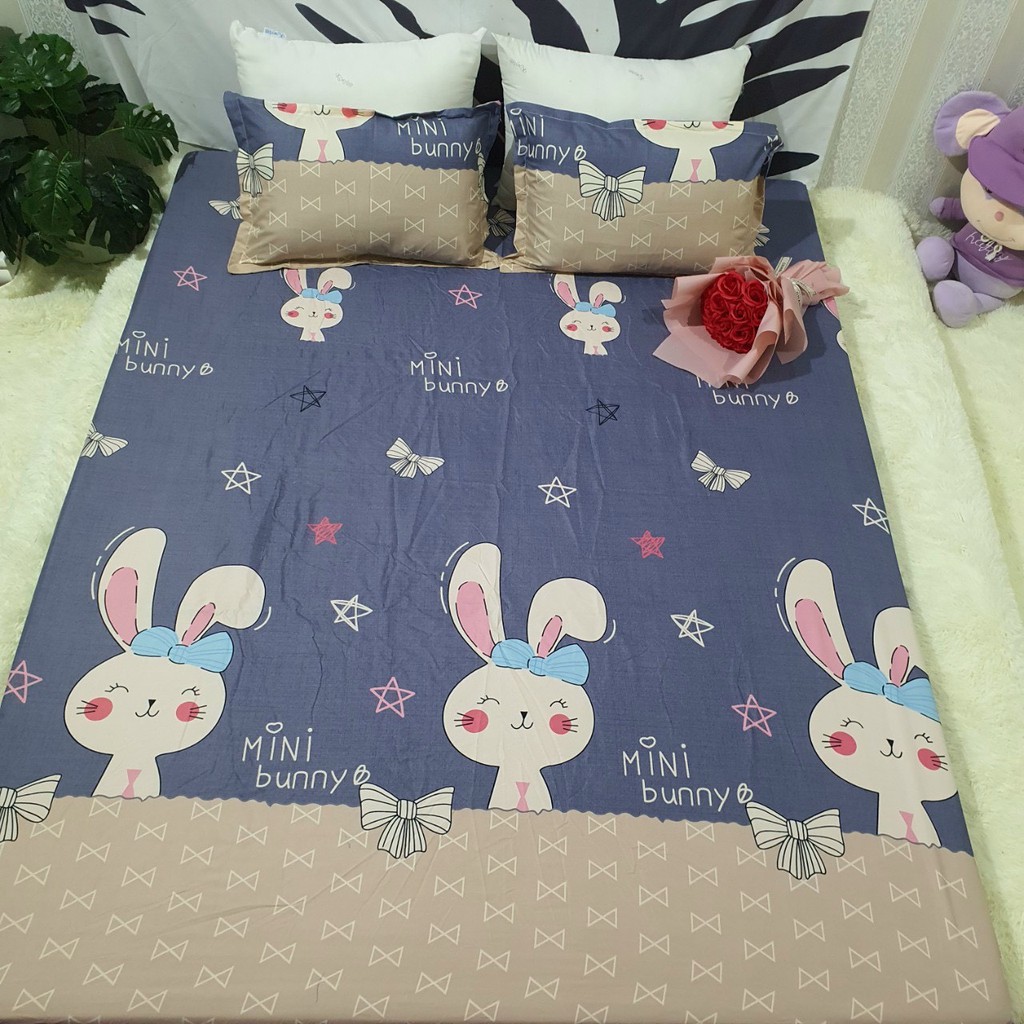 SET 4 CHĂN HÈ TRẦN BÔNG KÈM GA GỐI POLY COTTON MẪU THỎ BUNNY